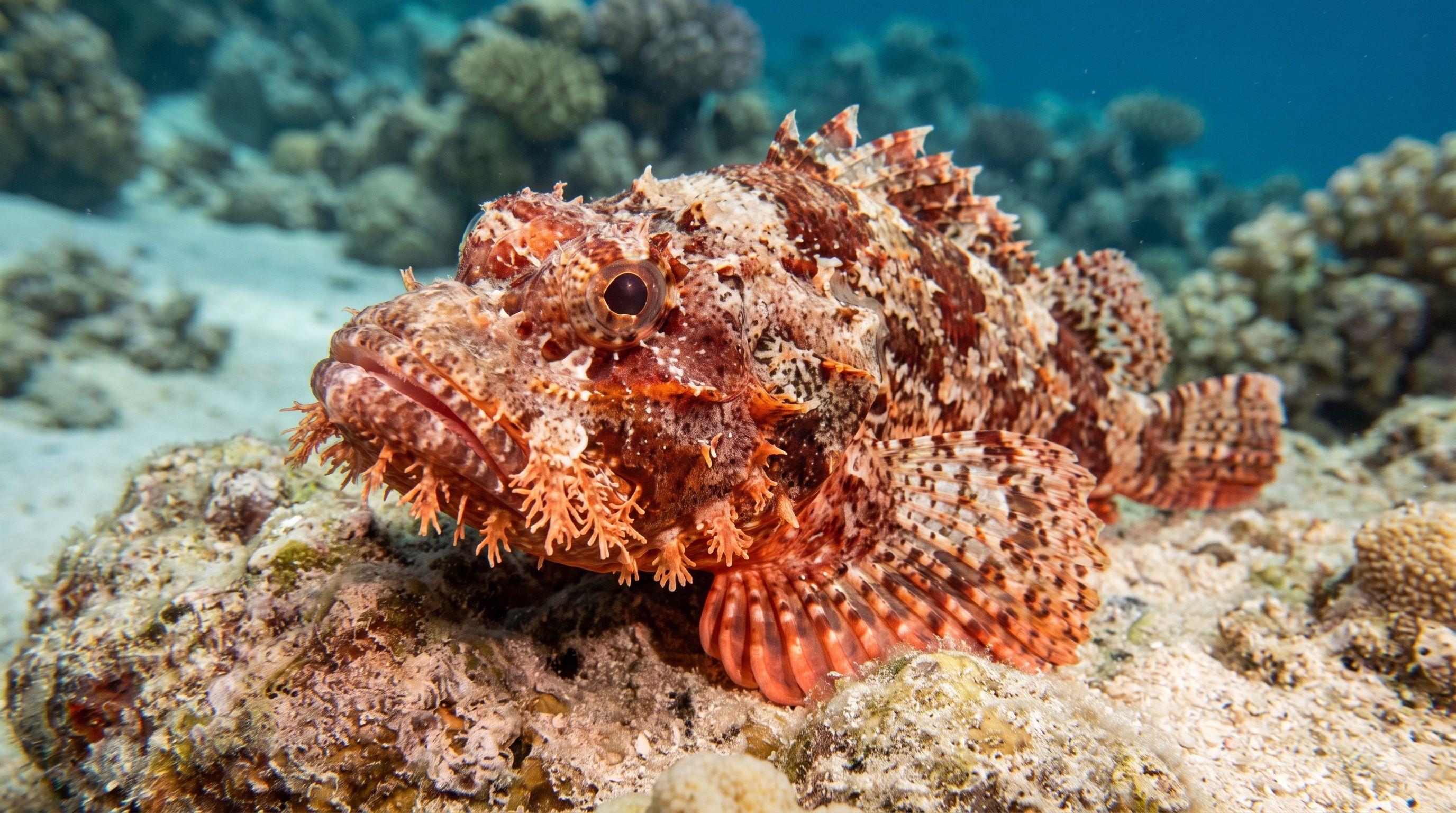 AI-generated illustration; species identification unverified. Bearded Scorpionfish (Scorpaenopsis barbata)