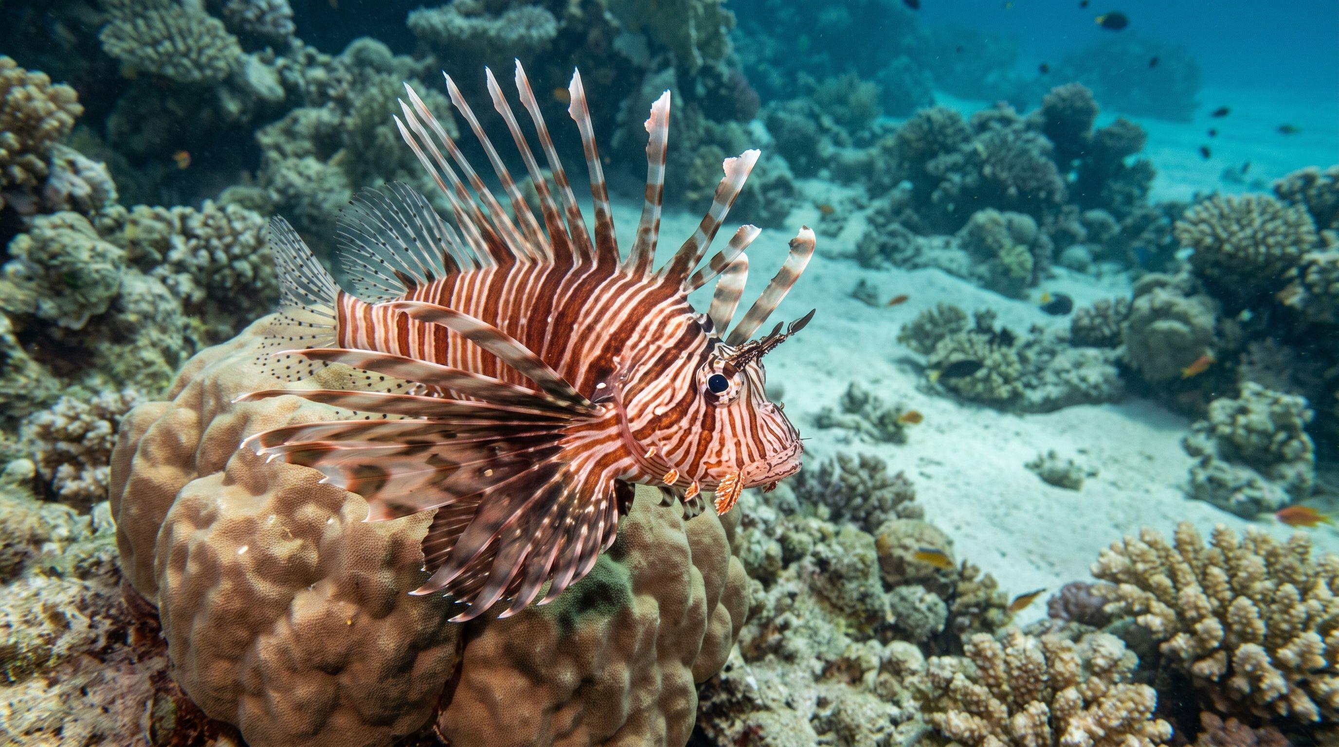 AI-generated illustration; species identification unverified. Common Lionfish (Red Sea) (Pterois miles)