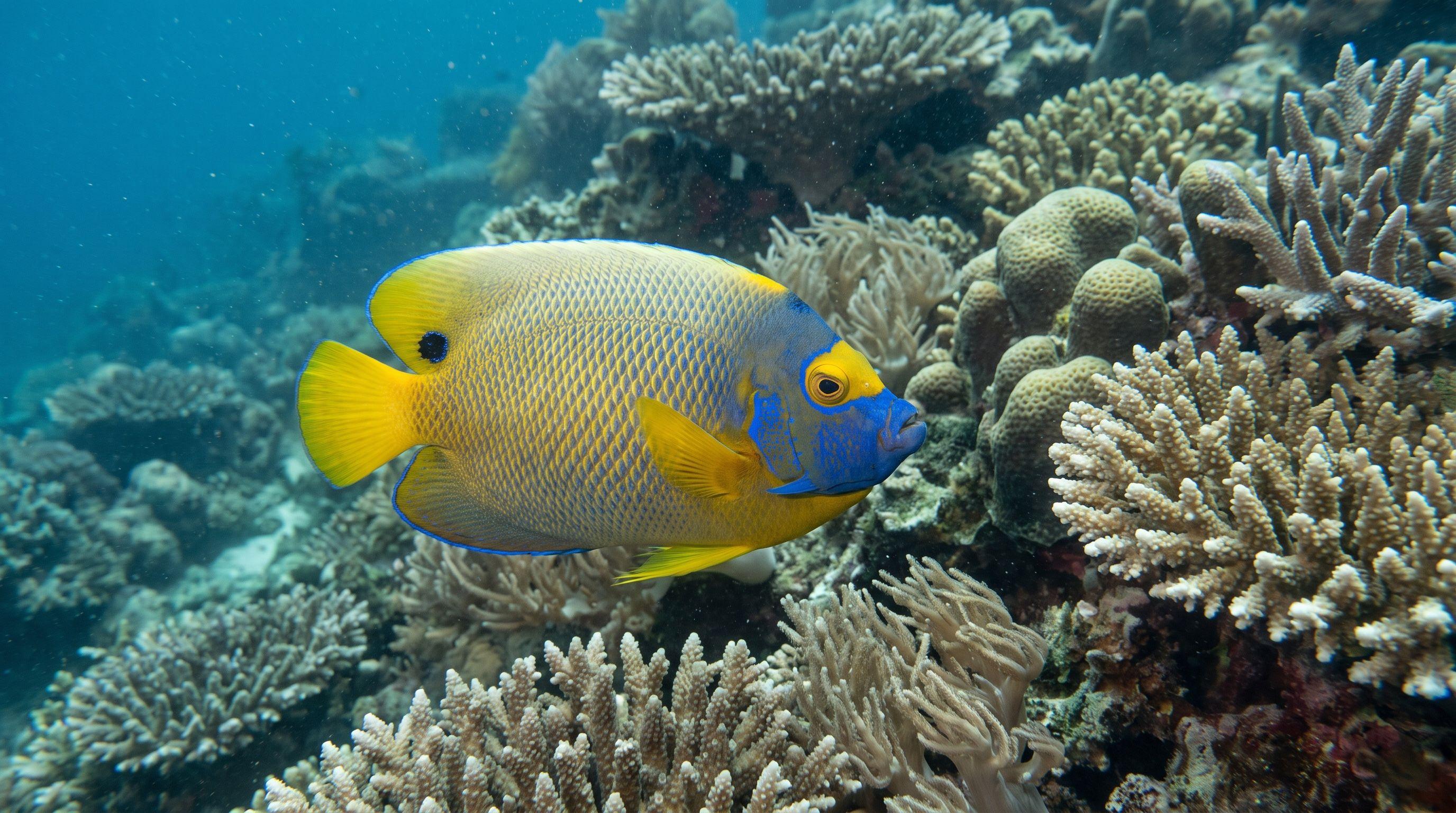 AI-generated illustration; species identification unverified. Blue-face Angelfish (Pomacanthus xanthometopon)
