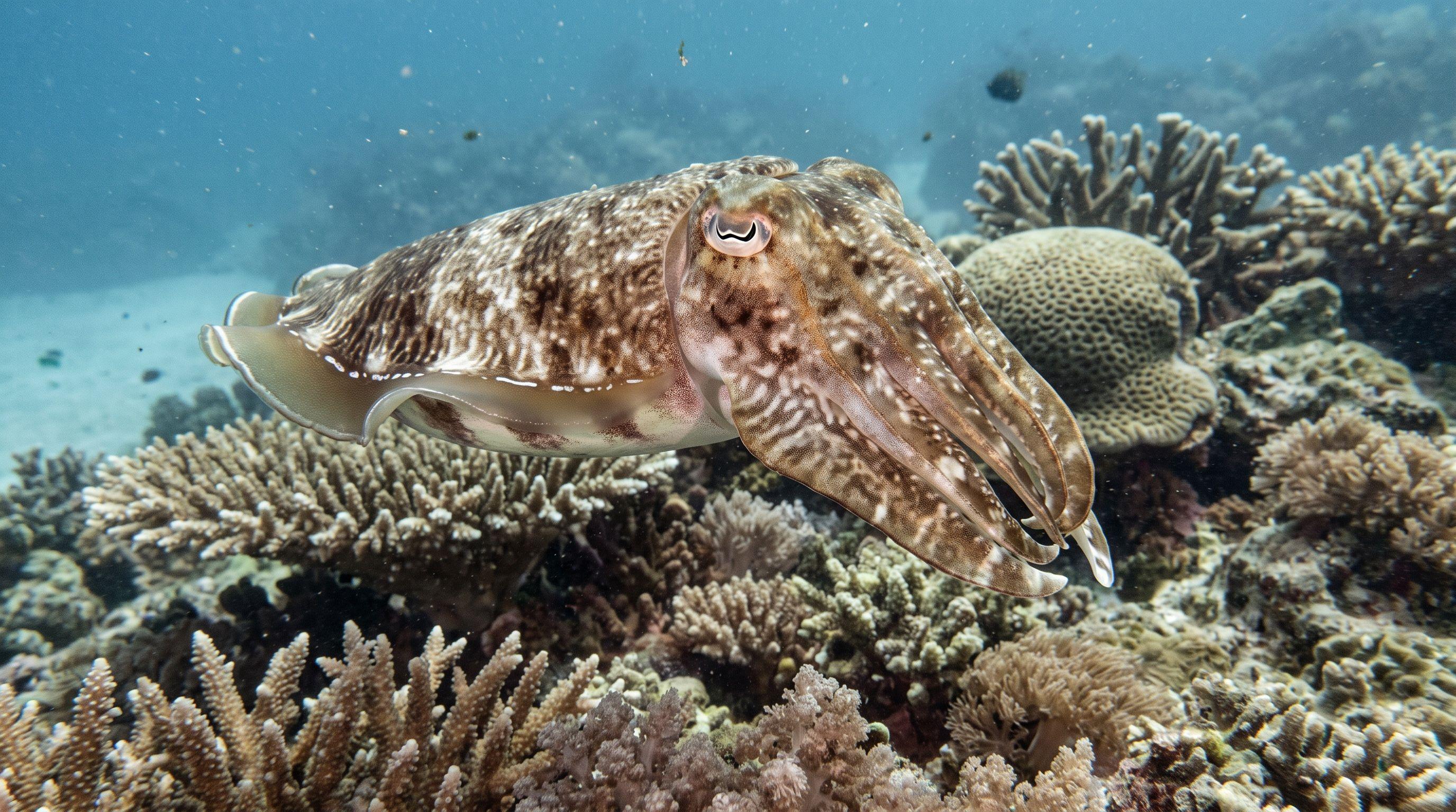 AI-generated illustration; species identification unverified. Broadclub Cuttlefish (Sepia latimanus)