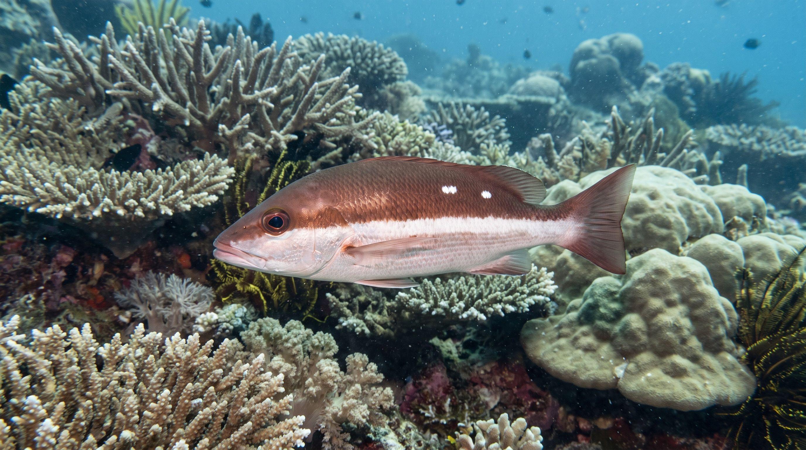 AI-generated illustration; species identification unverified. Two-spot Snapper (Lutjanus biguttatus)
