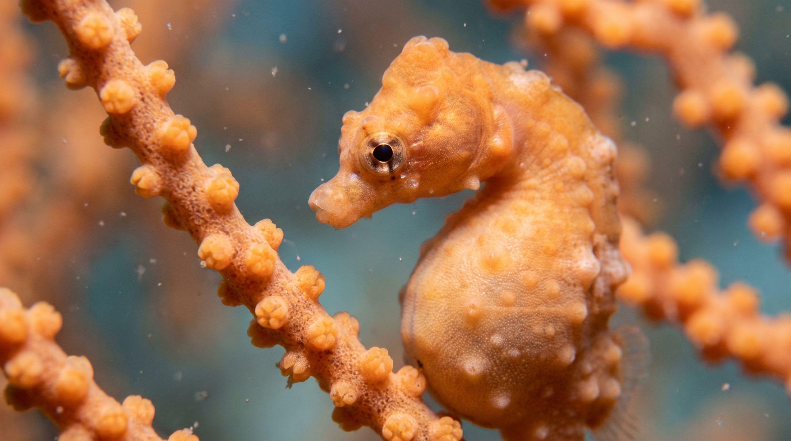 AI-generated illustration; species identification unverified. Denise's Pygmy Seahorse (Hippocampus denise)