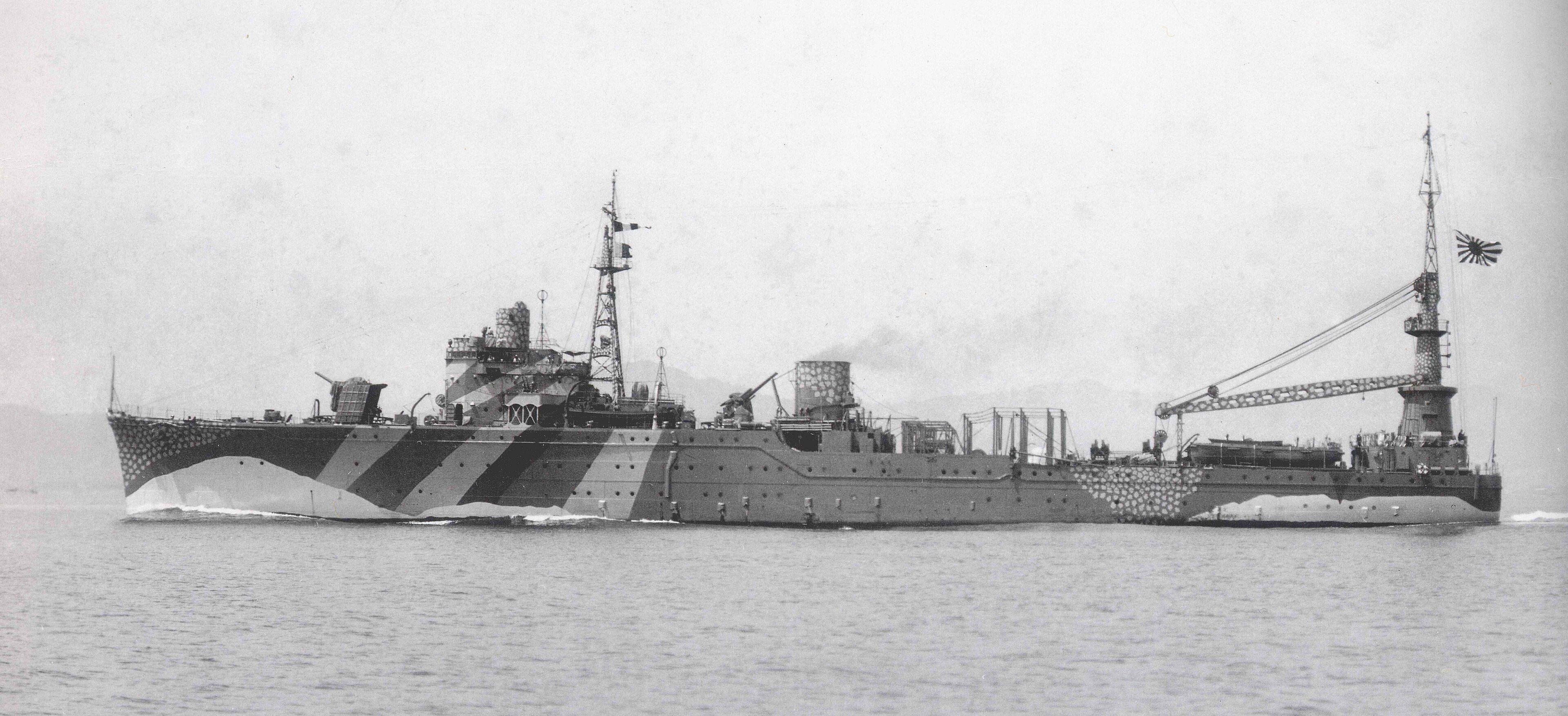 IJN Akitsushima seaplane tender at anchor before her loss in 1944.